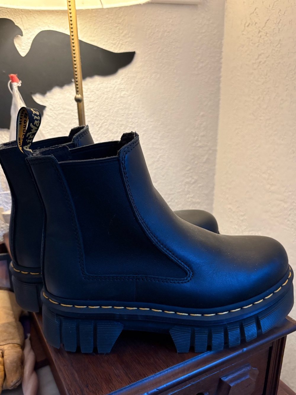 Dr. Martens Women’s Black Chelsea Lug Boots with Yellow Stitching